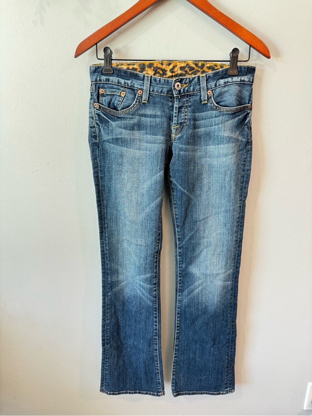 Lucky Brand Blue Boot Cut Jeans with Leopard Waistband